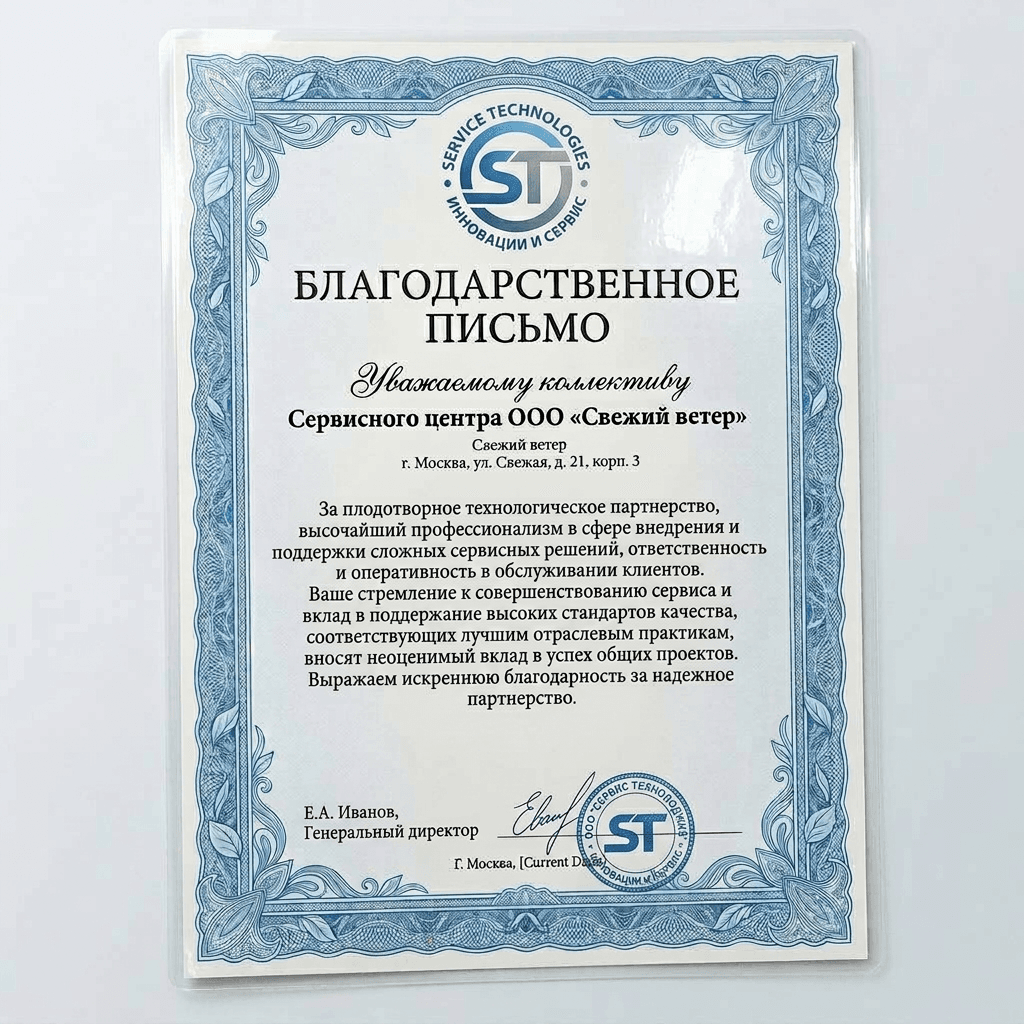 Благодарность от Smeg Technologies